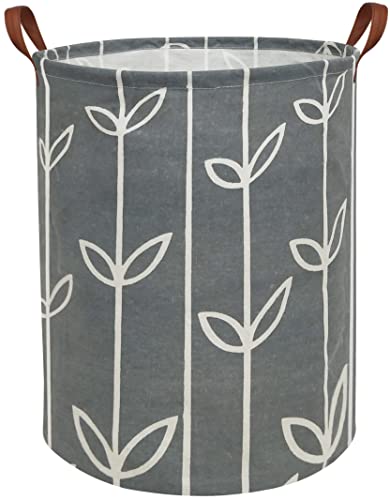 Image of HIYAGON Large Storage Baskets,Waterproof Laundry Baskets,Collapsible Canvas Basket for Storage Bin for Kids Room,Toy Organizer,Home Decor,Baby Hamper (Grey leaves)