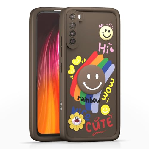 Image of Pikkme Back Cover for Redmi Note 8 | Soft Silicone| Cute Rainbow Smile & 3D Cartoon Flower Design | Shockproof Raised Camera Protection Bumper Case (Brown)