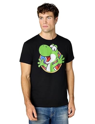 Nintendo Super Mario Yoshi Color Fade Circle Logo T-Shirt Camiseta, Negro, S para Hombre | Ya disponible en tu tienda friki favorita! En mundofriki.es!