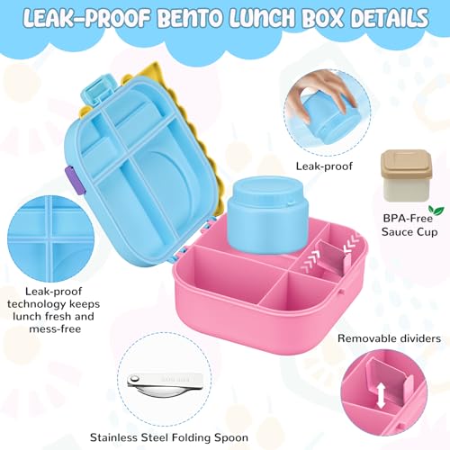 Image of Lunch Box Kids, Leak Proof 5 Compartment Bento Box for Kids, 13oz Thermo for Hot Food Kids Lunch Box,Hot Lunch Box for School Travel