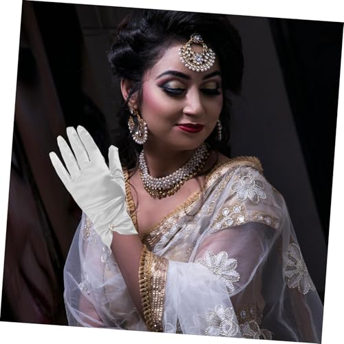 GALPADA Elegant Satin Bridal Gloves Short Princess Gloves for Women White Vintage Wedding Accessories4