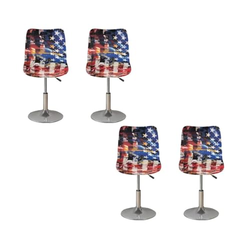 Image of 4Pcs Seat Covers for Stools,American Flag Bar Stool Seat Covers Slipcovers Elastic Washable Chair Cover for Kitchen Island Stools Stain Covers