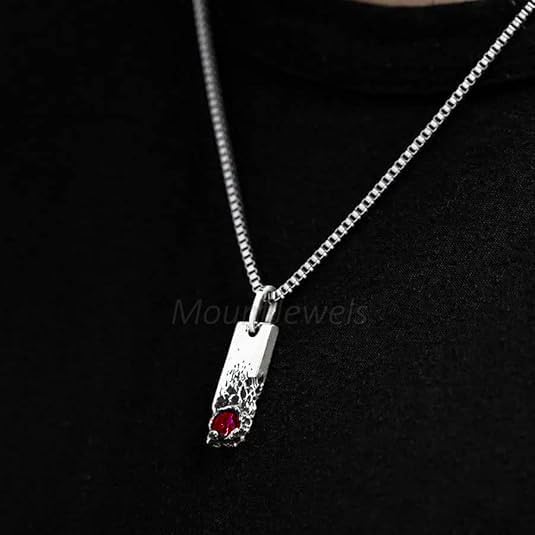 Natural Red Garnet Pendant Mini Mens Garnet Pendant 925 Sterling Silver Charm Hammered Mens Pendant Birthday Gift For Him Gemstone Mens Pendant2