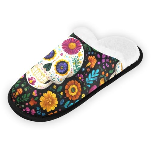 Yellow Skull Flower Slippers For Women Men Soft Memory Foam Non-Slip Hallowmas Winter Indoor House Shoes Travel Slipper2