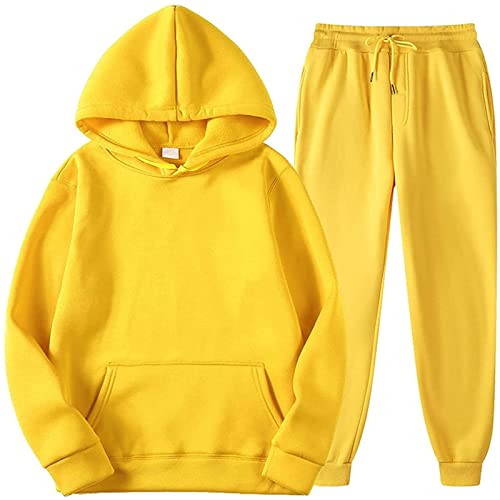 Men's Tracksuits, Casual Solid Color Hooded Sweatshirt and Sweatpants Fashion Athletic Jogging Sweatsuit 2 Piece Set