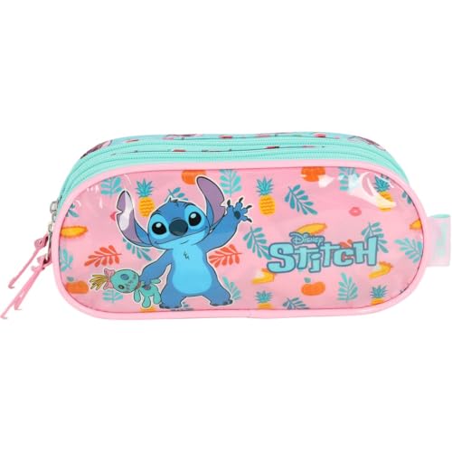 Estojo Triplo, Stitch, Tecido, Rosa, Luxcel