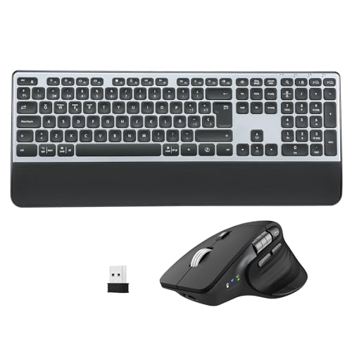 CITLLA M9100 Teclado y Ratón Inalámbrico Combo -Retroiluminado Recargable Ergonómico, Soporte Ajustable y Reposamuñecas, 4 Niveles dpi Hyper-Fast Scrolling Ratón Silencioso para Ordenador PC Portátil