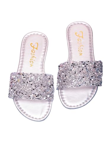 GORGLITTER Girl's Sequin Dress Sandals Summer Glitter Open Toe Vacation Flats Shoes