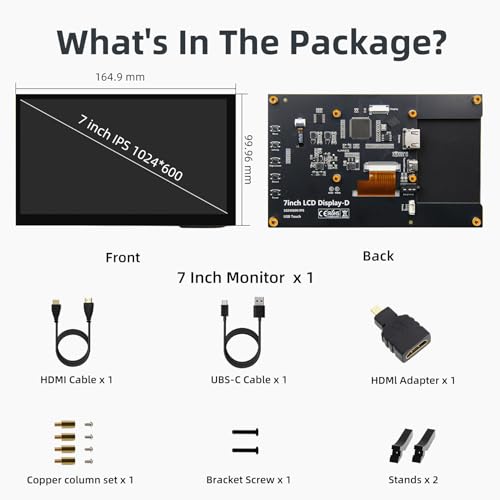 Image of 7 Inch IPS LCD Touch Screen Display 1024x600 HDMI Capacitive Mini Small Monitor for Raspberry Pi 5 /4 /3 /2 /B /B+, BB Black, Win 11 /10 /8 /7