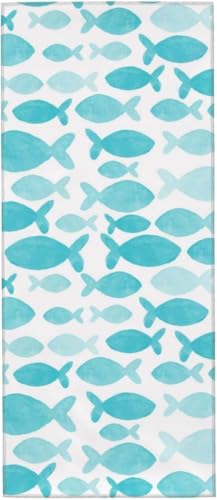 魚柄 かわいい 青い タオル フェイスタオル マイクロファイバー ホテル仕様 ふわふわ 柔らか肌ざわり ハンドタオル 吸水速乾 薄手 バス用品 プレゼント 12x27.5in