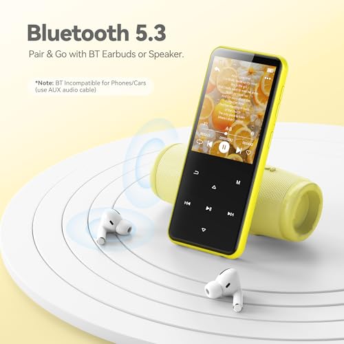 Image of AGPTEK 64GB MP3 Player with Bluetooth, M3 2.4 inch Music Player with Speaker and FM Radio, Touch Buttons, Supports Up to 128GB(Yellow) | with FM Radio, Touch Buttons, Supports Up to 128GB