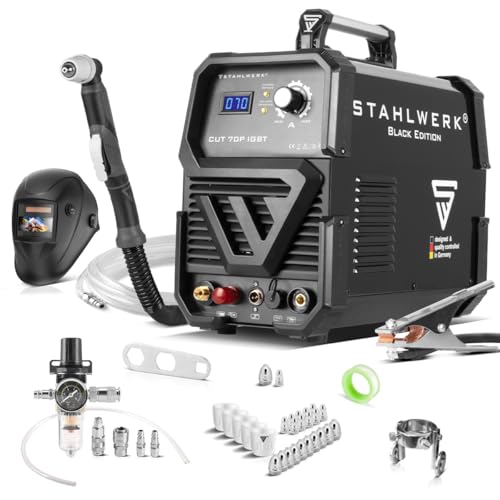 STAHLWERK Plasmaschneider CUT 70 P IGBT - Vollausstattung - Plasmaschneidgerät mit 70 A, bis 25 mm Schneidleistung, für lackierte Bleche & Flugrost geeignet, mit Pilotzündung & Überhitzungsschutz