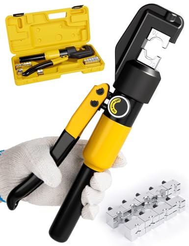 HYCLAT 10 Tons Hydraulic Crimping Tool Battery Cable Lug Terminal Crimper with 9 Pairs of Dies, 12 AWG to 2/0 AWG Wire Crimping Tool
