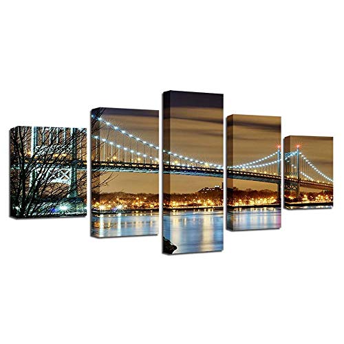 Tableau mural mer et pont | Impression sur toile 5 pièces moderne pour grand salon