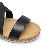 DREAM PAIRS Sandały damskie na płaskiej podeszwie, letnie,Size 37,Czarny-Pu,DWUMFS2505