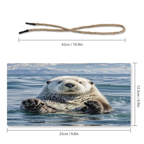 Letrero de madera de nutria marina personalizado adorno rústico rectangular para colgar 3