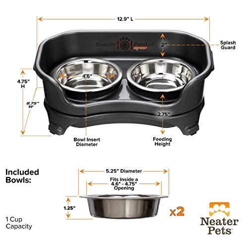 Neater Feeder Express Mess Proof Cat Bowls Elevated, No Spill Feeding Station, Stainless Steel Dishes for Food and Water, Raised Bowls for Indoor Cats, No Fatigue Whisker Friendly Dish, Black - Thumbnail 7
