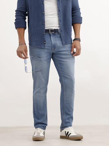 Image of WROGN Men's Slim Fit Jeans | Cotton Stretch | Solid | Casual Denim