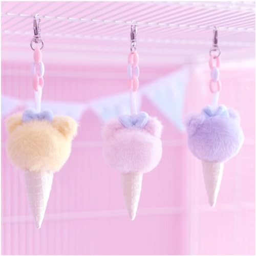 MANON ROSA Cat Toys Interactive 3Pcs Self Play for Bored Indoor Cat Cute Pink Chew&Hanging Cage Accessories for Rabbit Bunnies Kittens Guinea Pig Chinchilla Hamster Ferret Squirrel (Ice Cream)