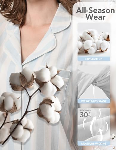 Image of NAP BOUND 100% Cotton Women's Pajama Sets Short Sleeve Button Down Soft Pjs 2 Piece Lounge Set with Pocket Nightwear XS-XXL