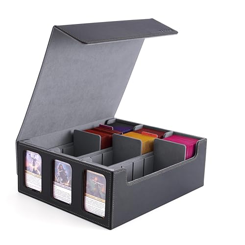 デッキケース トレカケース カードストレージボックス カードケース トレカ収納 2300+ 窓付き 仕切り板 カードストッパー付き「 遊戯王 MTG 各種 カードゲーム に対応 」 (黒内装灰, ３列)