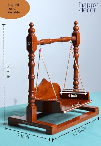 Image of Premium Polished Sheesham Wooden Laddu Gopal Jhula, Shri Krishna Swing Kanhaji, Thakurji, for Bal Gopal Idol, (Size:- 13 inchx12 inchx7 inch), Seat Size :- (8 inchx6 inch) 0 to 4 no Gopal ji.