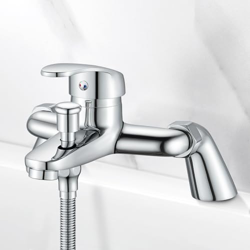 Rehomthy Mitigeur de bain et douche, robinet de douche moderne rond monobloc simple avec bec de baignoire, laiton massif, chromé, sortie 1/2'', centres 180 mm