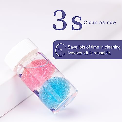 Eyelash Extension Tweezers Cleaner Lash Tweezers Cleaning Tool for Eyelash Glue Remover Liquid Glue Cleaner Lash Extension Supplies -(2 Spongeballs/bottle)