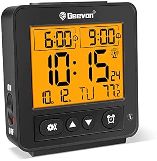 Geevon Atomic Travel Alarm Clock with Auto/8s Backlight, 2 Alarm Settings, Temperature Detect, Increasing Beep Sounds Digital Atomic Travel Clock Battery Operated for Bedroom, Bedside