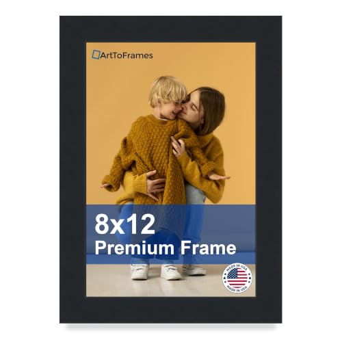 ArtToFrames 8x12 Picture Frame for Photos, Black Engineered Wood with Glass and Saw tooth hanger, Black Finish for Home Decor, Made in the USA