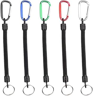 5PCS Stretchy Spiral Keyring with Color Carabiner, Spiral Retractable Coil Spring Key Chain Theftproof Anti-Lost Stretch Cord Safety Key Ring with Metal for Keys, Wallet, Cellphone