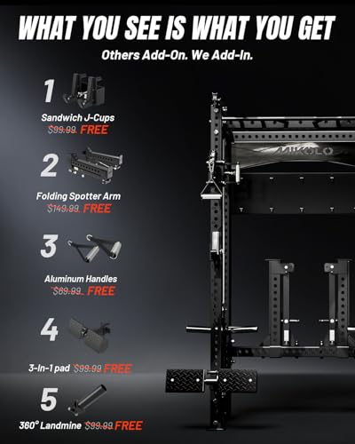 Image of Mikolo Anubis-2.0 Smith Machine with Weight Stack, 3 inchx3 inch All-in-One Power Cage with LAT Pulldown & Cable Crossover, 3200LBS Multi-Function Trainer with Aluminum Pulley System for Fitness Home Gym