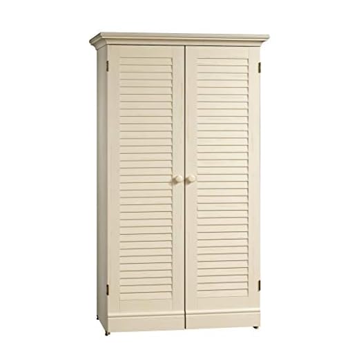 Sauder Harbor View Craft and Sewing Armoire with Table, Antiqued White finish