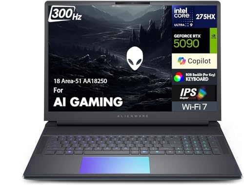 Image of Alienware 18 Area-51 AA18250 AI Gaming Laptop 18 inch WQXGA 300Hz, (Intel Ultra 9-275HX, GeForce RTX 5090 24GB, 64GB DDR5, 8TB PCIe SSD, Win 11 Pro) w /DKZ USB Port Expander
