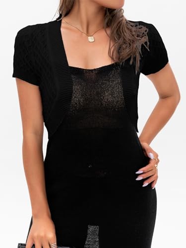 AAMILIFE Women's Short Sleeve Ligtweight Shrug Open Front Cardigan Hollow Out Sweater2