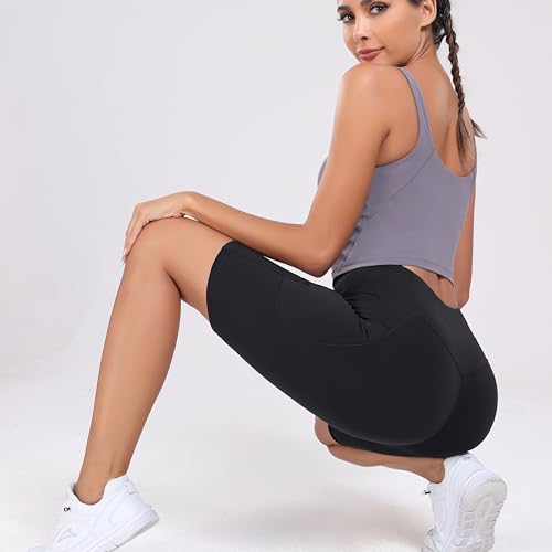 Oalka Women's Short Yoga Side Pockets High Waist Workout Running Shorts 5