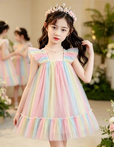 Image of Arshiner Toddler Tulle Dress for Girls Layered Tutu Ruffle Dresses Swing Twirly Fairy Summer Birthday Party Wedding Sundress