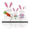 Easter Bunny Decorations Wooden Table Sign Spring Decorations Rabbit Tabletop Decor Rustic flower egg ornament Farmhouse Table Centerpiece Decor Removable Tiered Tray