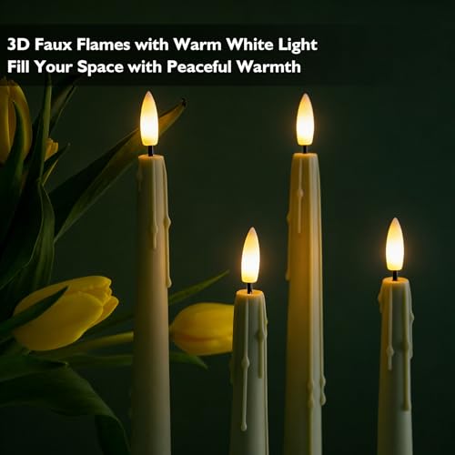 Image of Rhytsing 9.6 inches Sage Green Flameless Taper Candle with Remote, Battery Operated LED Dinner Candles with Timer for Spring and Summer, Wax Dripping Design, 8 Batteries Included - Set of 4
