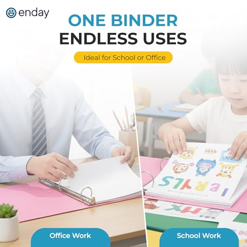 Enday 1 Inch Binder (2 Pack Purple and Pink) 1 Inch 3 Ring Binder, Round Ring Pastel with Clear View Cover for Letter Size 8.5 x 11\'\' Paper & 2 Inside Pockets, Ideal for School, Office, and Home - Thumbnail 5