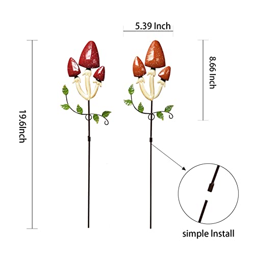 Mgsyphome 2 Pack Metal Mushroom Decorative Garden Piles,19.6 Inch Outdoor Garden Decoration Spring Decoration,Metal Flower Courtyard Art Outdoor Courtyard Lawn Terrace Decoration #TOP3