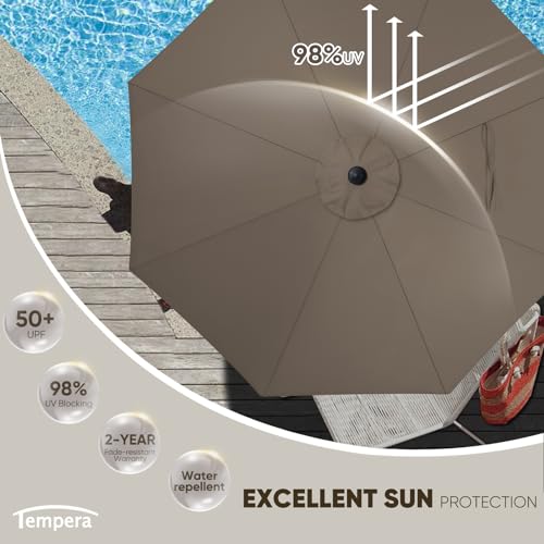Image of Tempera Patio Market Outdoor Table Umbrella with Auto Tilt and Crank, Large Sun Umbrella with Sturdy Pole & Fade Resistant Canopy, Easy to Set