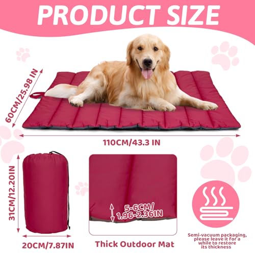 XIAPIA wasserdichte Hundematte für Outdoor, Waschbares Hundebett, Antistatik, Hygienisch, Faltbar, Große Reisedecke für Haustier 110x68 cm (Rot/Grau)