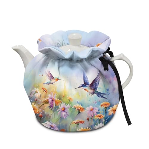 LedBack Floral Hummingbird Tea Cosy Kitchen Home Decorative Tea Pots Cozy with Insulation Pad Keep Breakfast Warmer Insulated Teapot Cover Keep Teapot Warm