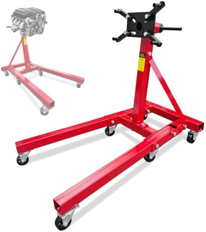 Engine Stand 1250LBS Capacity, 360 Degree Rotating Engine Run Stand with 4-Casters, Heavy Duty Motorcycle Engine Stand for Auto Repair, Vehicle Maintenance, Red