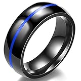 Jude Jewelers 8MM Classical Black Stainless Steel Ring Plain Wedding Band (Black Blue, 4)