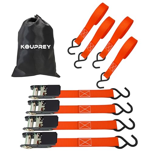 4-Pack Ratchet Straps Boat Tie Down Straps to Trailer Motorcycle Straps Kayak Tie Downs (Orange-4)