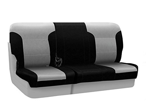 Coverking Custom Fit Rear 60/40 Bench Seat Cover For Select Ford Explorer Models - Premium Leatherette 2-Tone (Light Gray With Black Sides) #TOP11