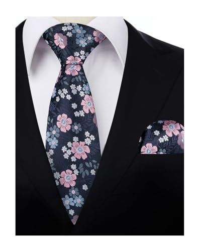 Image of Alizeal Mens 3.15'' Natural Flower Pattern Tie with Floral Pocket Square Set