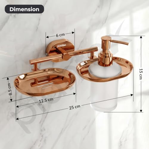 Image of Plantex J4 Stainless Steel Soap Dish with Liquid Dispenser /Soap Stand for Bathroom Wall Mount /Shampoo Dispenser /Bathroom Accessories (PVD Rose Gold Finish) Onix